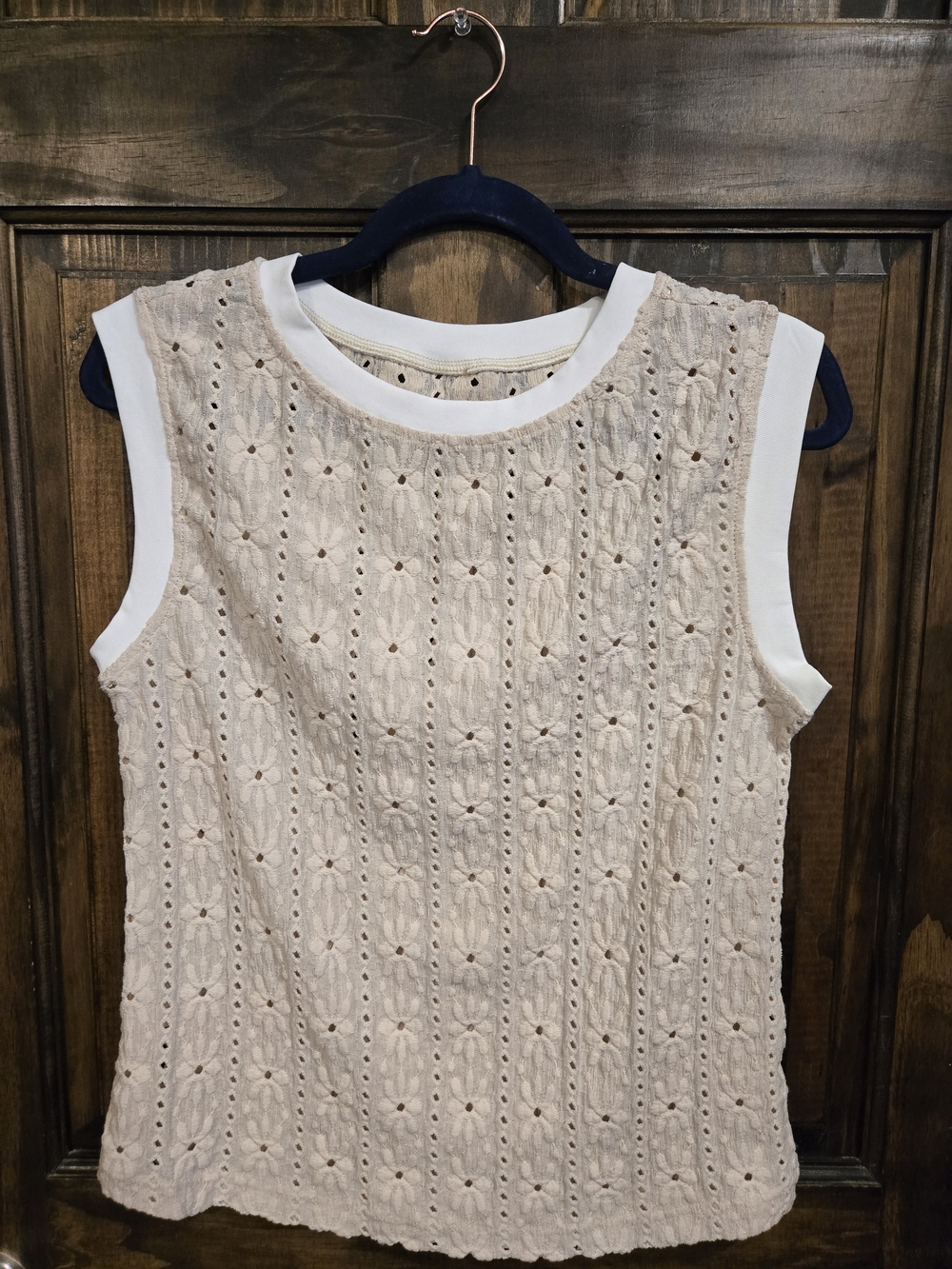 Sleeveless Eyelet Knit Top - Cream